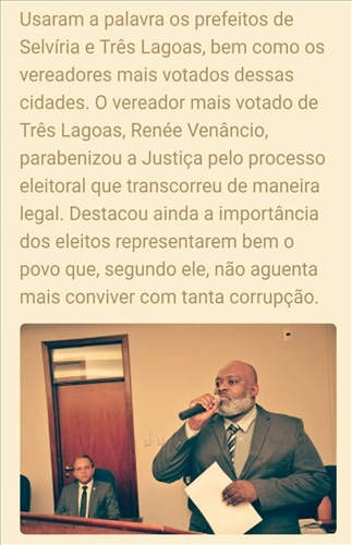  O vereador mais votado de Três Lagoas, Renée Venâncio